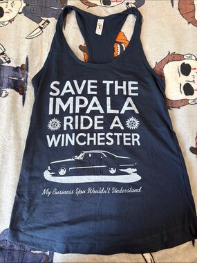 Women’s Navy Graphic Tank Top - 'Save the Impala' Winchester
